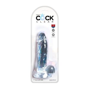 Consolador King Cock Clear 7" con Testículos y Ventosa
